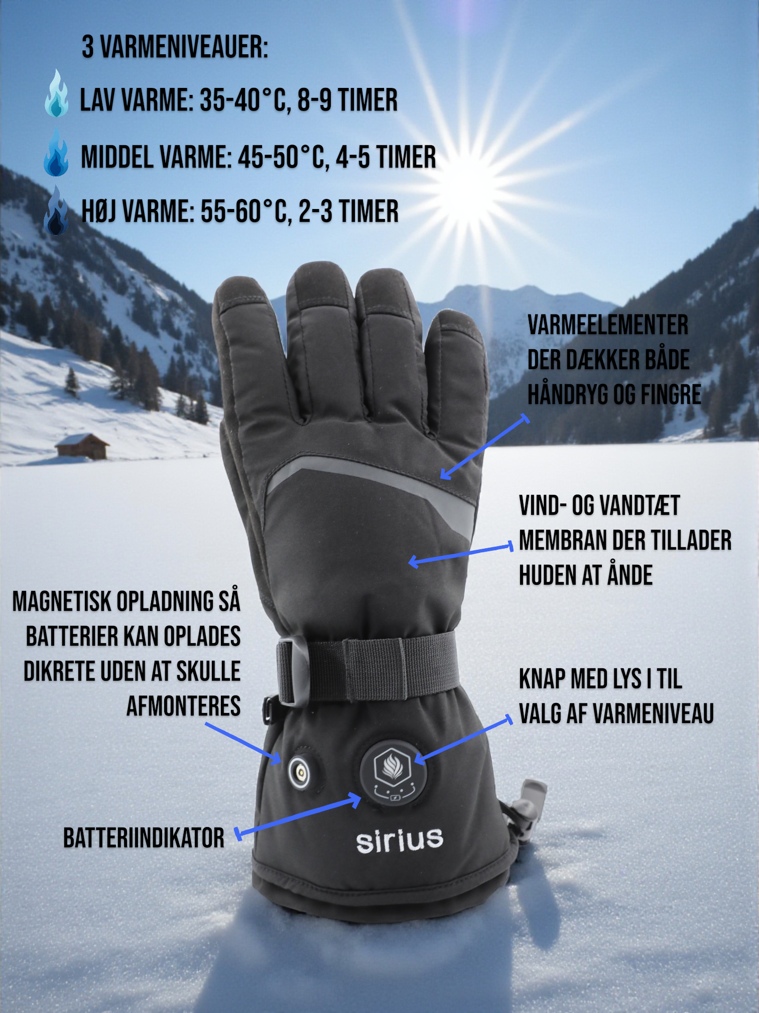 Cassiopeia skihandsker med varme